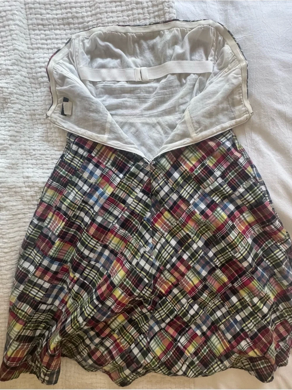 J. Crew Strapless Plaid Dress in Red, Blue, Green, Yellow